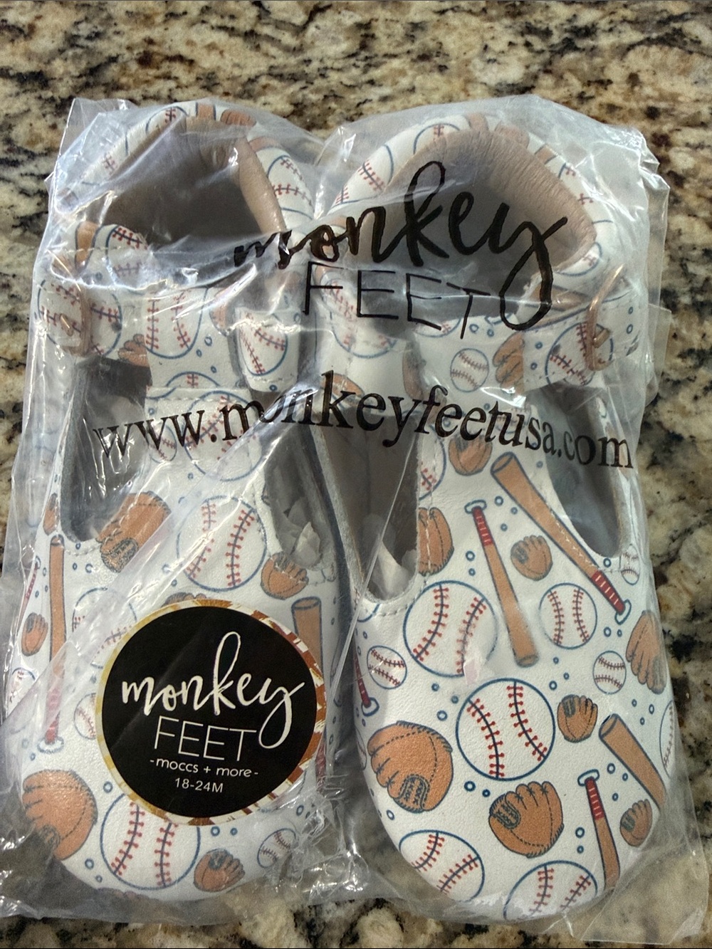 Monkey Feet Baby T strap shoes- Baseball Pattern White, Brown & Red